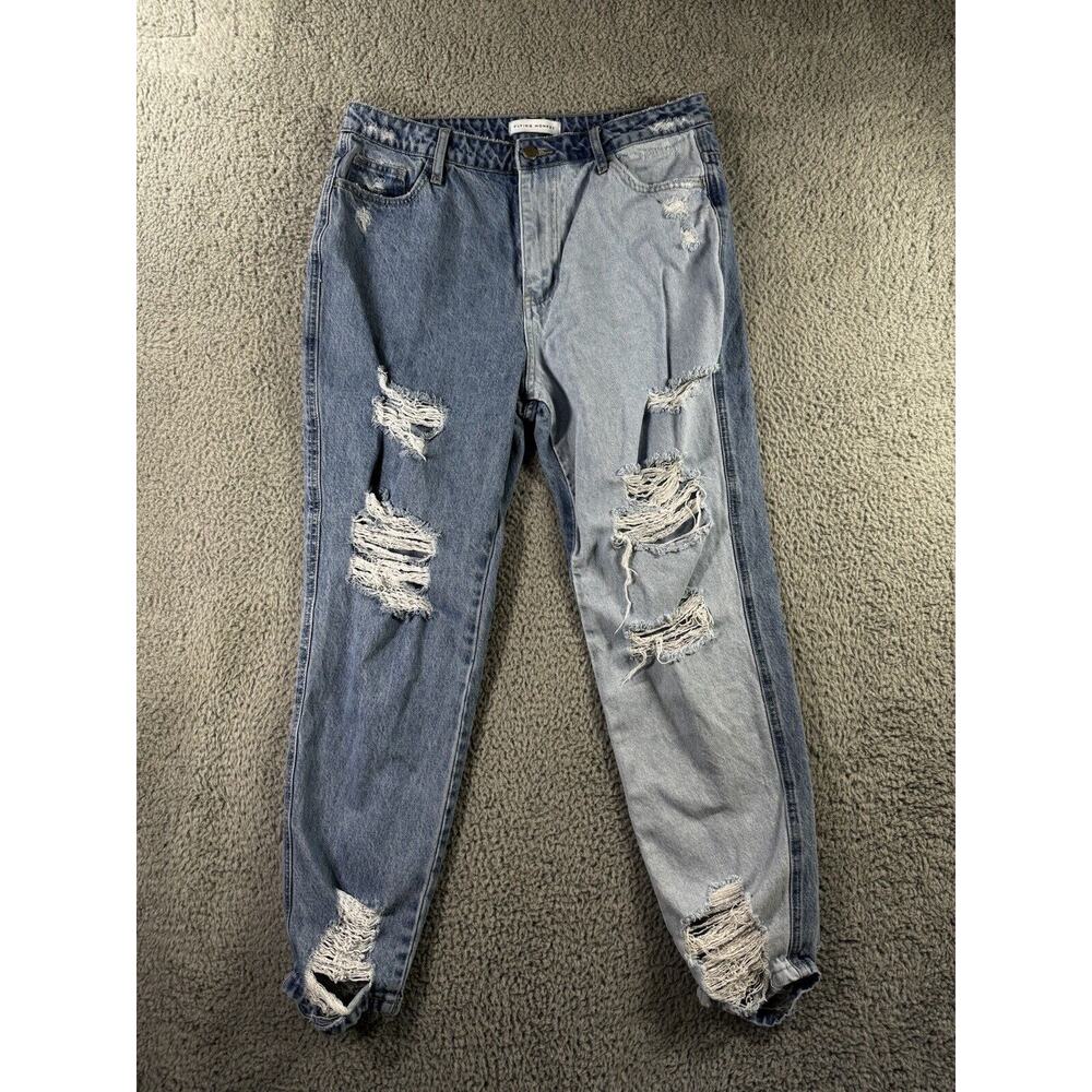 Flying Monkey Jeans Women 31 Ultra High Rise Tapered Distressed Two Tone Leg